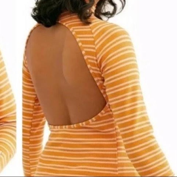 Free People Sunday Afternoon Copper Striped Cutout Back Long Sleeve Top - Picture 7 of 7